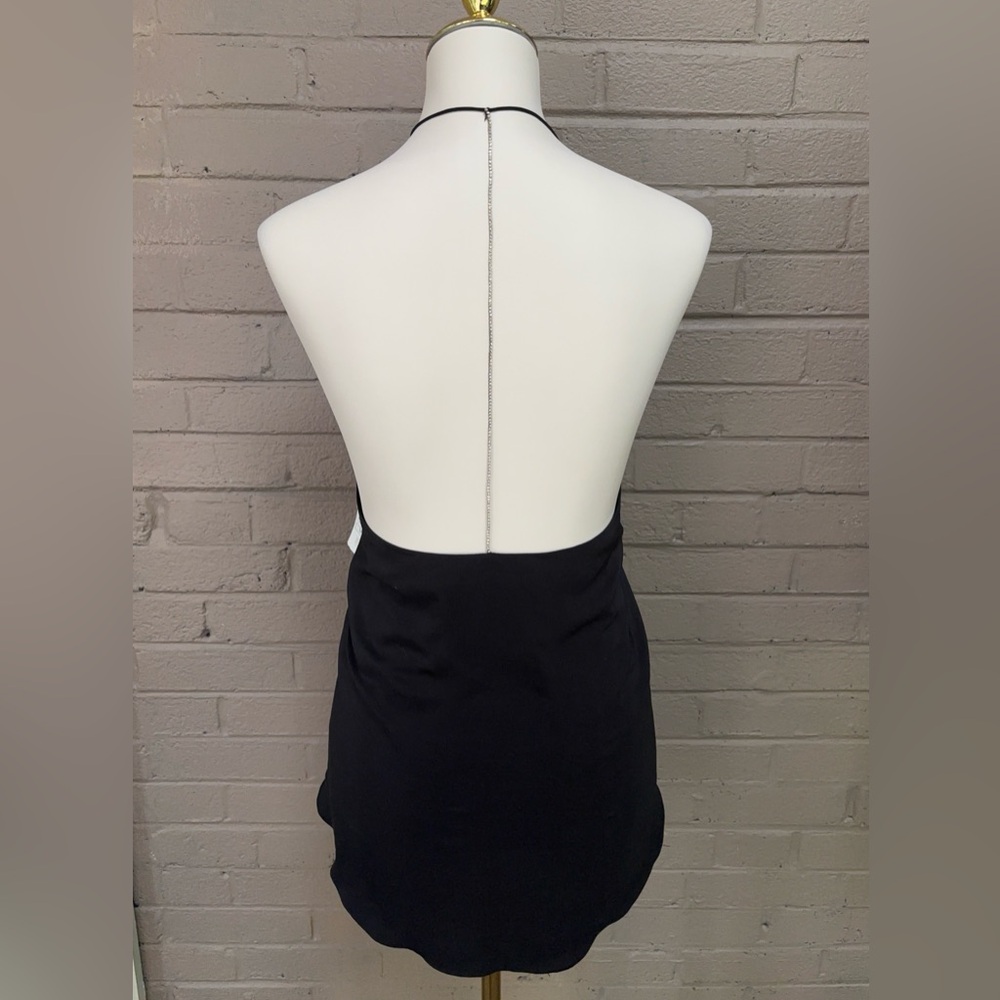 Amanda Uprichard  (Neiman Marcus )NWT black silk rhinestone string back top L